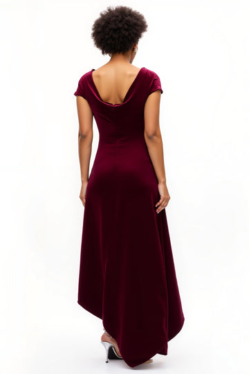 Robe de vacances bordeaux à col bateau froncé